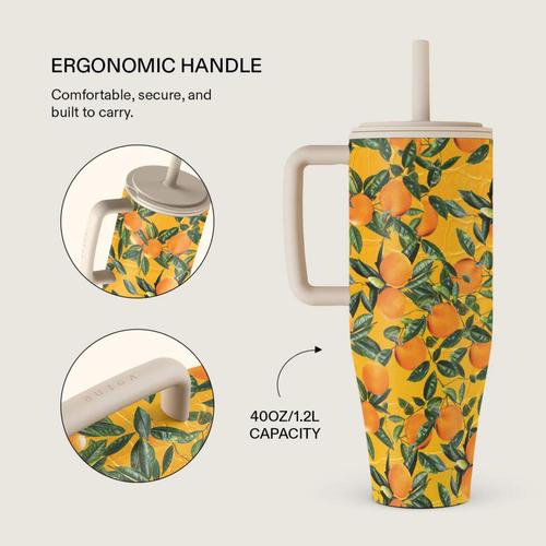 Cana Termos Burga Orange Lemonade, 1.2 L, cu capac anti scurgeri si pai reutilizabil, inox