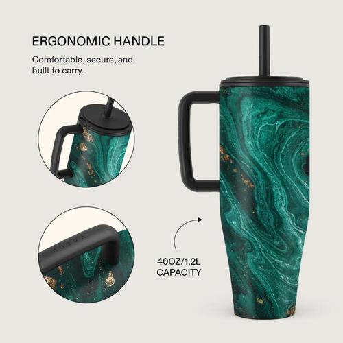 Cana Termos Burga Emerald Pool, 1.2 L, cu capac anti scurgeri si pai reutilizabil, inox