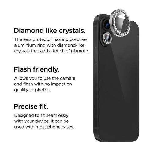 Folie Sticla Camera La Lumiere Diamond Lens pentru Apple iPhone 16 / 16 Plus (Argintiu)
