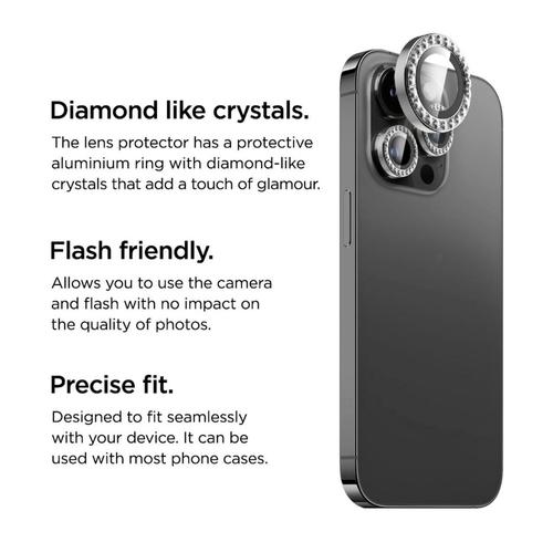 Folie Sticla Camera La Lumiere Diamond Lens pentru Apple iPhone 16 Pro / 16 Pro Max (Argintiu)