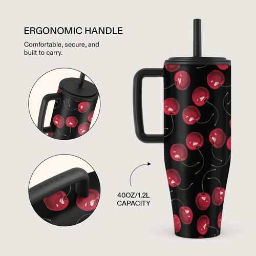 Cana Termos Burga Cherrybomb BCTCHIXCRP, 1.2 L cu capac anti scurgeri si pai reutilizabil, inox (Negru)
