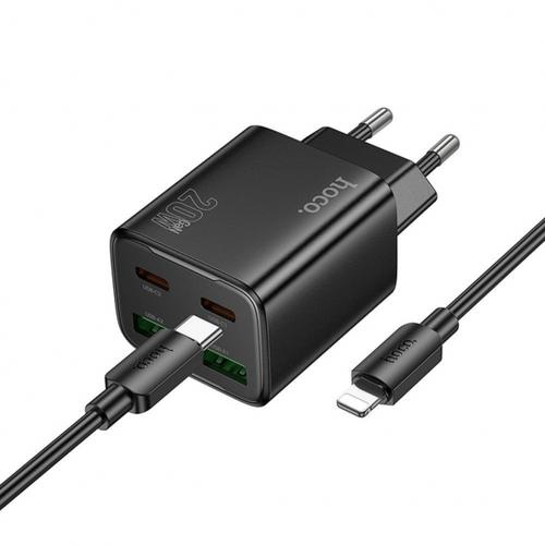 Incarcator Retea Cu Cablu Lightning HOCO N55, 20W, 3A, 2 x USB-A - 2 x USB-C (Negru)