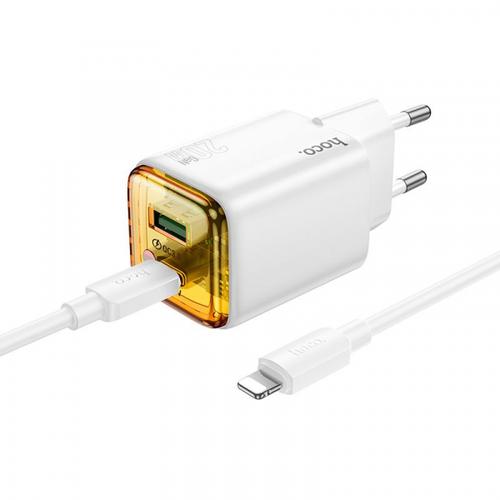 Incarcator Retea Cu Cablu USB-C HOCO N52, 20W, 3A, 1 x USB-A - 1 x USB-C (Alb)