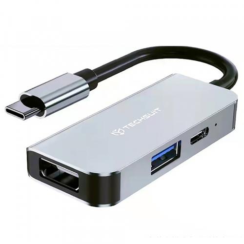 Hub USB-C Techsuit H4 TurboChargeX, 3in1 (Gri)