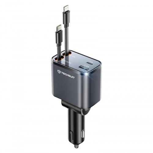 Incarcator Auto Cu Cablu USB-C / Lightning Techsuit C1 NanoVoltX, 69W, 3A, 1 x USB-A - 1 x USB-C (Gri)
