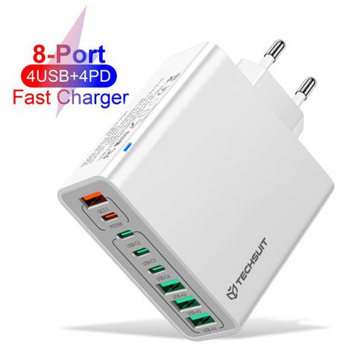 Incarcator Retea Techsuit CHPD224, 65W, 3.25A, 4 x USB-A - 4 x USB-C (Alb)