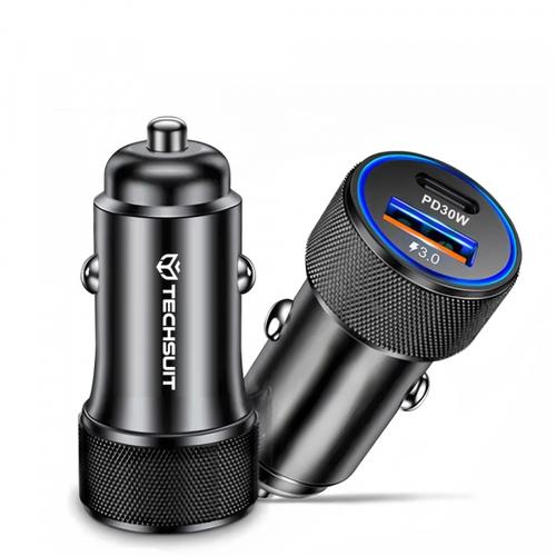 Incarcator Auto Techsuit C2 VoltDuo, 30W, 3A, 1 x USB-A - 1 x USB-C (Negru)