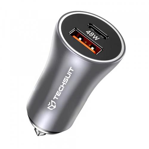 Incarcator Auto Techsuit C3 RescueVolt, 48W, 3A, 1 x USB-A - 1 x USB-C (Gri)