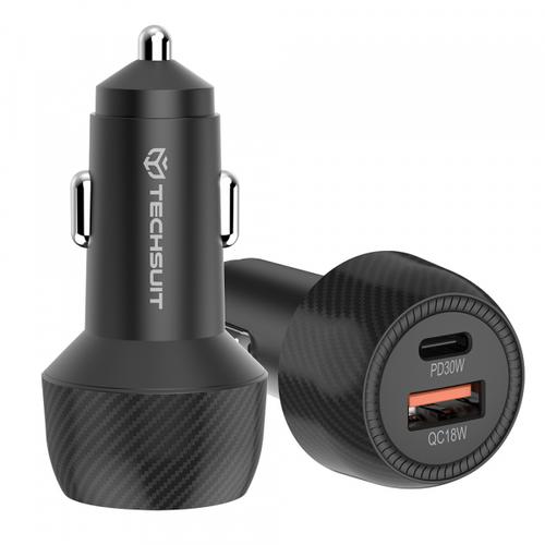Incarcator Auto Techsuit C7 CarbonVolt, 48W, 3A, 1 x USB-A - 1 x USB-C (Negru)