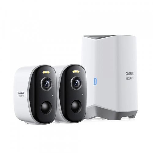 Kit Camere de Supraveghere exterior Baseus N1, Wi-Fi, 2K, IP67, Set 2 bucati (Alb)