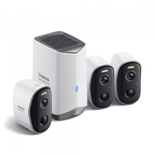 Kit Camere de Supraveghere exterior Baseus N1, Wi-Fi, 2K, IP67, Set 3 bucati (Alb)