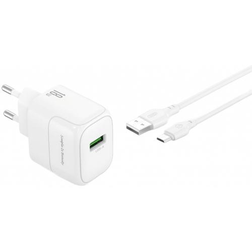 Incarcator Retea Cu Cablu microUSB XO Design L135, 18W, 3A, 1 x USB-A (Alb)