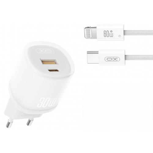 Incarcator Retea Cu Cablu Lightning XO Design L151, 30W, 3A, 1 x USB-A - 1 x USB-C (Alb)