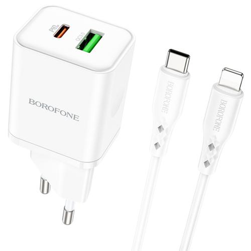 Incarcator Retea Cu Cablu Lightning Borofone BN7, 20W, 3A, 1 x USB-A - 1 x USB-C (Alb)