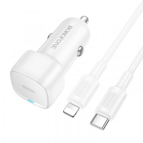 Incarcator Auto Cu Cablu Lightning Borofone BZ34A Cloud, 20W, 3A, 1 x USB-A - 1 x USB-C (Alb)