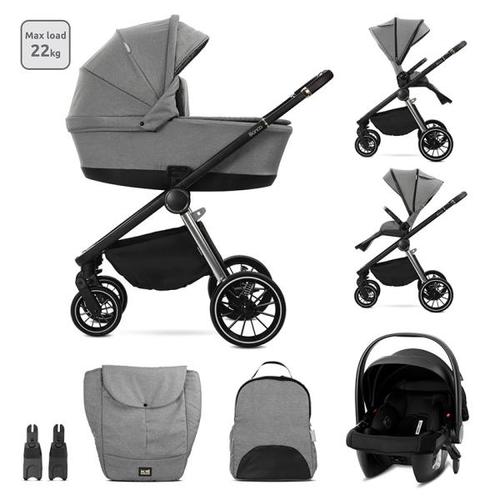 Carucior 3 in 1 Lorelli Bianca, cos landou individual, cosulet auto Aria Luxe inclus, cadru din aluminiu, pana la 22 kg, Gri