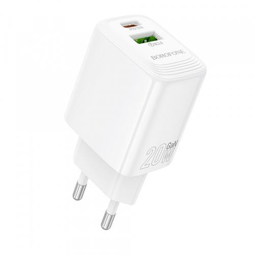 Incarcator Retea Borofone BN27 Fuente, 20W, 3A, 1 x USB-A - 1 x USB-C (Alb)