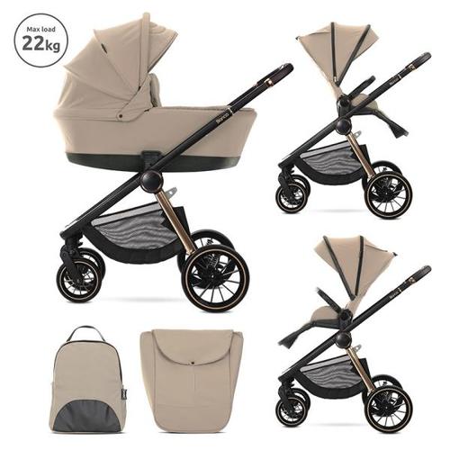 Carucior 2 in 1 Lorelli Bianca, cos landou individual cu maner de transport, cadru din aluminiu, pana la 22 kg, Bej