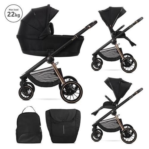 Carucior 2 in 1 Lorelli Bianca, cos landou individual cu maner de transport, cadru din aluminiu, pana la 22 kg, Negru