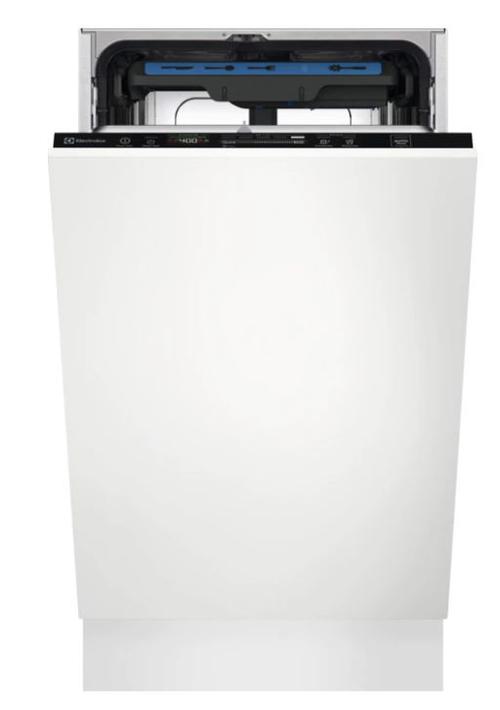 Masina de spalat vase slim incorporabila Electrolux EEM43211L, 10 seturi, 8 programe, AirDry, QuickSelect, Usa slide, Motor inverter, SatelliteClean, Afisaj digital, Indicator luminos pe podea, Clasa E, 45 cm (Alb)