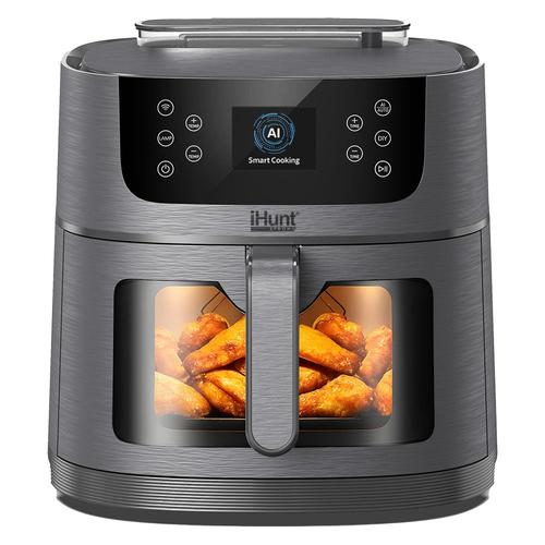 Friteuza cu aer cald si rotisor iHunt Bro Air Fryer AI Steam, 1800 W, 8 l, Wi-Fi, Control prin aplicatie, Oprire automata, 12 programe (Argintiu/Gri)