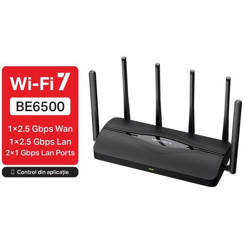 Router Wireless Mercusys MR37BE, BE6500, Wi-Fi 7, MLO, 2 porturi 2.5Gbps, 2 porturi Gigabit, compatibil EasyMesh