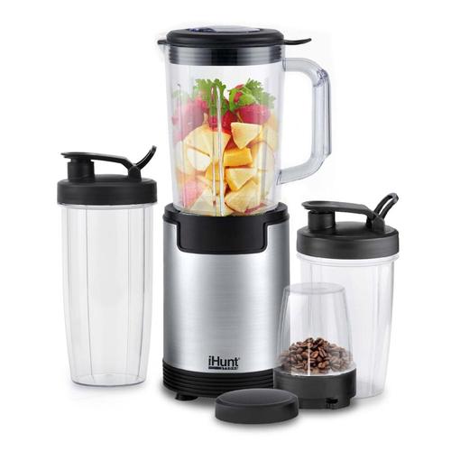 Blender multifunctional iHunt BRO 4in1, Blender si Rasnita Cafea, 900 W, 4 recipiente, 18000 RPM (Argintiu)