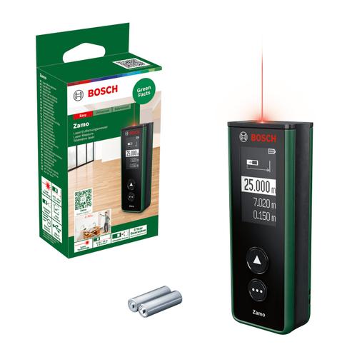 Telemetru digital cu laser Bosch Zamo 0603672900, 25 m domeniu masurare, ± 2 mm/m precizie masurare, 0.5 s timp masurare, clasa laser 2, 2 x 1.2 V HR03