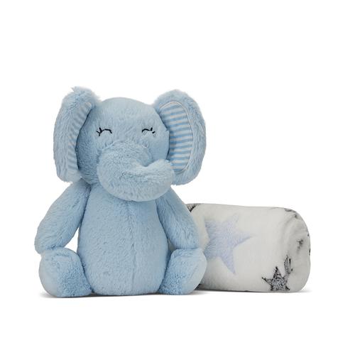 Paturica moale cu jucarie din plus elefant Lorelli Nappy, 90 x 75 cm, 0 luni +, Albastru