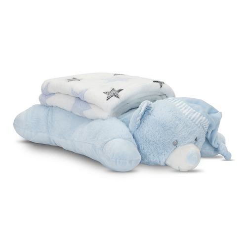 Set 2 piese Lorelli Poffy, paturica moale 90 x 75 cm, pernuta in forma de ursulet 45 x 30 cm, 0 luni+, Albastru