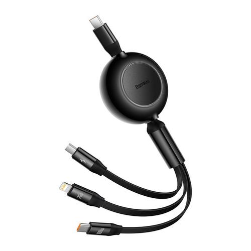 Cablu cu reglare in lungime Bright Mirror 2, Baseus, USB-C - Micro, USB-C, Lightning, pentru iPhone, 100W PD QC, 110cm, Negru