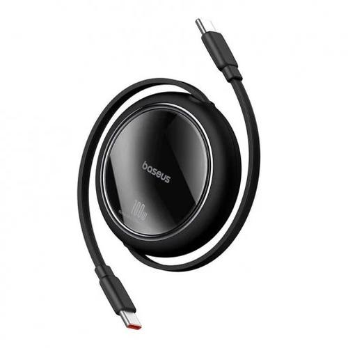 Cablu de date Baseus Free2Pull Mini, Fast Charging, retractabil, USB Type-C la USB Type-C 60W, 1m, Negru
