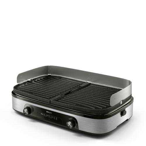 Gratar electric Philips HD6222/90 Seria 5000, 2400 W, temperatura reglabila, 2 zone de incalzire, plite reversibile si detasabile, suprafata de gratar mare: 1400 cm2, strat de piatra Maifan, tava pentru grasime detasabila