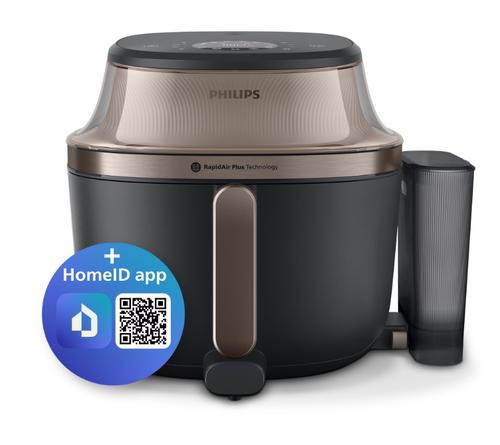 Friteuza cu aer cald si abur Philips NA547/07 Seria 5000, 7.2 L, Tehnologie de preparare la abur, Functie Steamfry, Functie automata SteamClean, Tehnologie RapidAir Plus, Fereastra de gatit, 21 de moduri de a gati (Negru/Auriu)