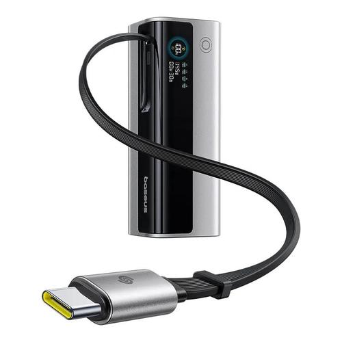 Acumulator extern Baseus EnerGeek GR11, 20000mAh, 145W, 2 x USB Type-C, 1 x USB, cablu integrat USB Type-C, display (Argintiu)