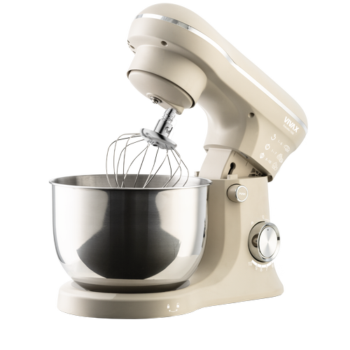 Robot de bucatarie mixer planetar VIVAX RM-41500S, 1500 W, 10 viteze + Turbo Pulse, doua boluri inox 5L + 4L, tel pentru frisca, tel pentru creme, carlig pentru aluat, capac anti-stropire cu orificiu alimentare, constructie din inox si plas