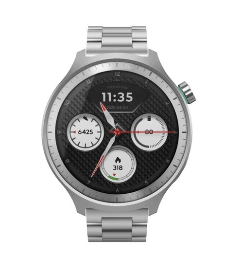 Smartwatch Motorola moto watch, Ecran OLED 1.43inch, Bluetooth 5.3 + BLE, 4GB Flash, Autonomie pana la 13 zile, IP68 + Herbal Garden Silicone Band (Argintiu)
