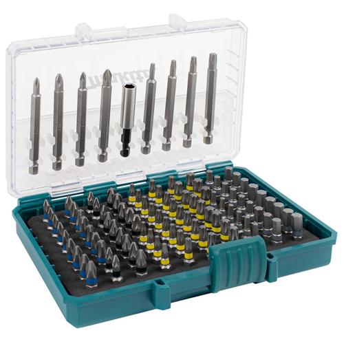 Set de 99 piese de biti 1/4inch Makita P-81050, inclusiv biti Philips, Pozidriv, Torx, HEX, cutie de plastic