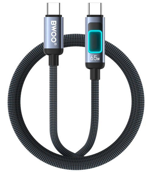 Cablu Date si Incarcare USB-C - USB-C BWOO X324CC Display, 65W, 1m, Negru