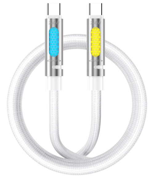 Cablu Date si Incarcare USB-C - USB-C BWOO X325C-C Led, 240W, 1.2m, Alb