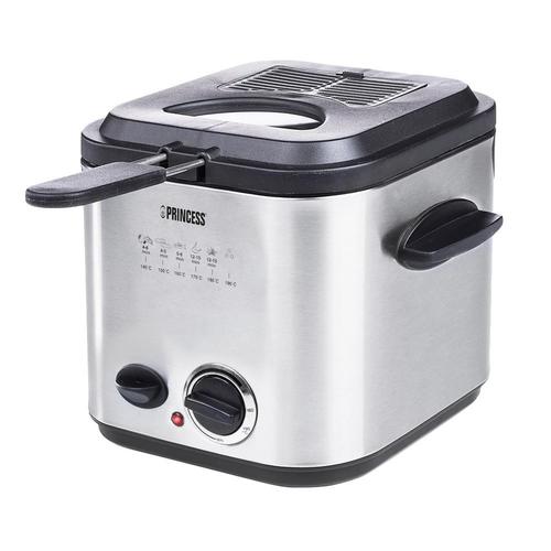 Mini-friteuza si fondue Princess 0118261101001, 840 W, Capacitate 1.2 l, capac detasabil, cos cu maner, 6 furculite pentru fondue (Argintiu)