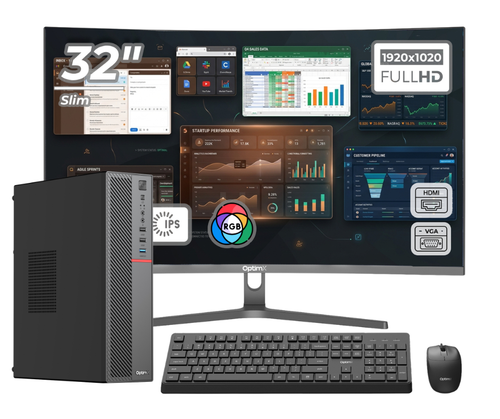 Calculator Sistem PC Office Premium OptimX T5 SFF cu procesor Intel Core i5-10500T, 16GB DDR4, 1TB SSD, Win11 Pro si Monitor Curbat 32inch FHD, IPS, LED + kit tastatura si mouse Pro KM500 cu fir