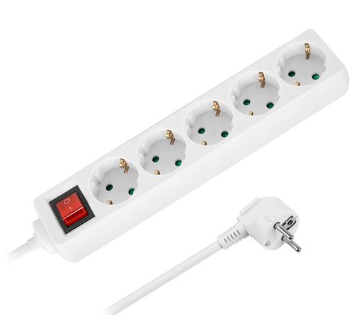 Prelungitor Rebel URZ3032-2B, 5 prize, intrerupator, 3 x 1.5 mm, 2 m (Alb)