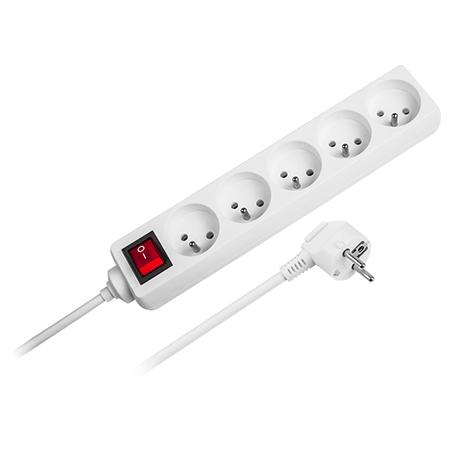 Prelungitor Rebel URZ3032-5B, 5 prize, intrerupator, 3 x 1.5 mm, 5 m (Alb)