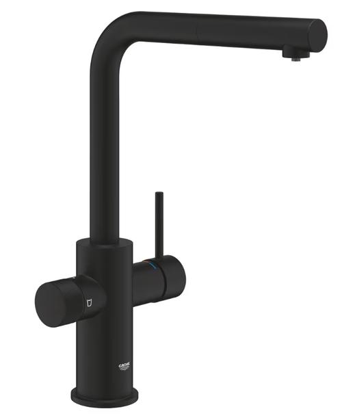 Baterie sanitara GROHE Blue Pure Minta, tip L, montaj pe blatul de chiuveta, 36,7cm, Negru