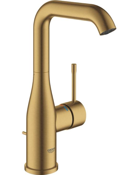 Baterie lavoar Grohe Essence 32628GN1, 3/8'', monocomanda, marimea L, cartus ceramic, pivotanta, evacuare cu tija, mat, Auriu