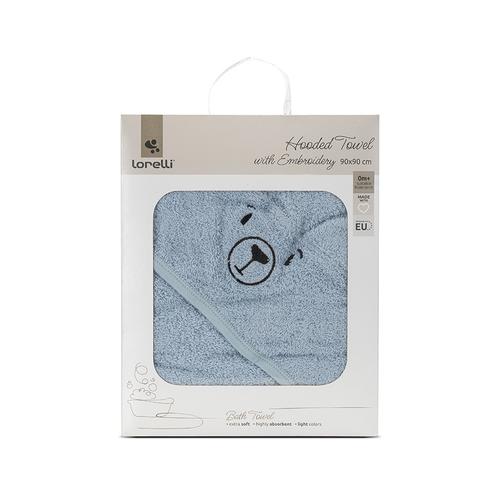 Prosop de baie cu gluga si broderie Lorelli, 90 x 90 cm, 0 luni+, bumbac, Albastru