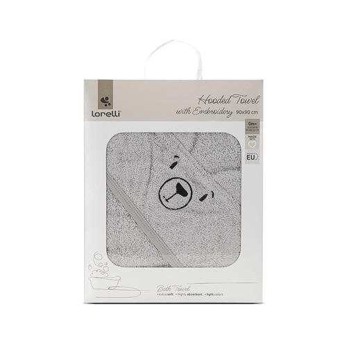 Prosop de baie cu gluga si broderie Lorelli , 90 x 90 cm, 0 luni+, bumbac, Gri