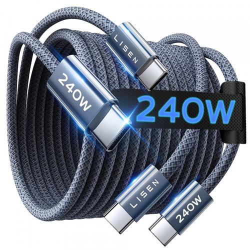 Cablu Date si Incarcare USB-C - USB-C Lisen YL0123070023, 240W, 2m, Set 2 bucati, Albastru
