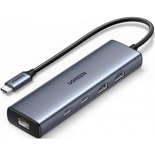 Hub USB-C UGREEN CM512, 1 x USB-A 3.2 - 1 x USB-A, 2 x USB-C, 1 x RJ45, Alimentare USB-C  (Gri)